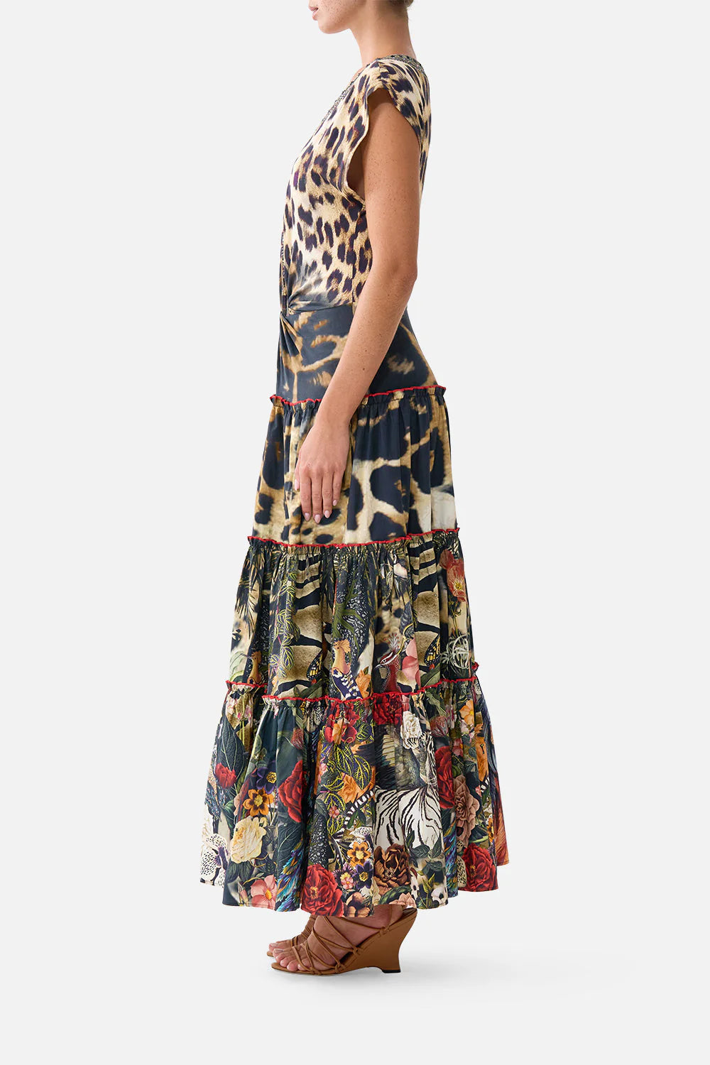 cap sleeve twist front midi dress, Leotigra land