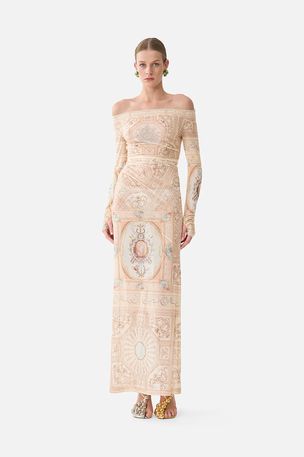 mesh off shoulder gathered jersey dress, A beloved boudoir