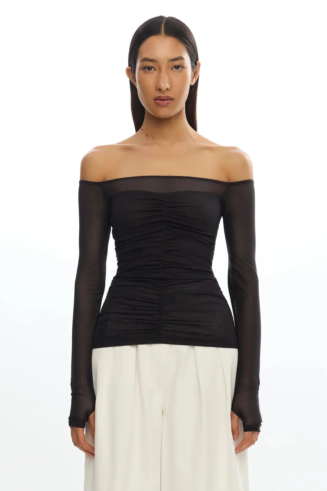 avni long sleeve top, charcoal