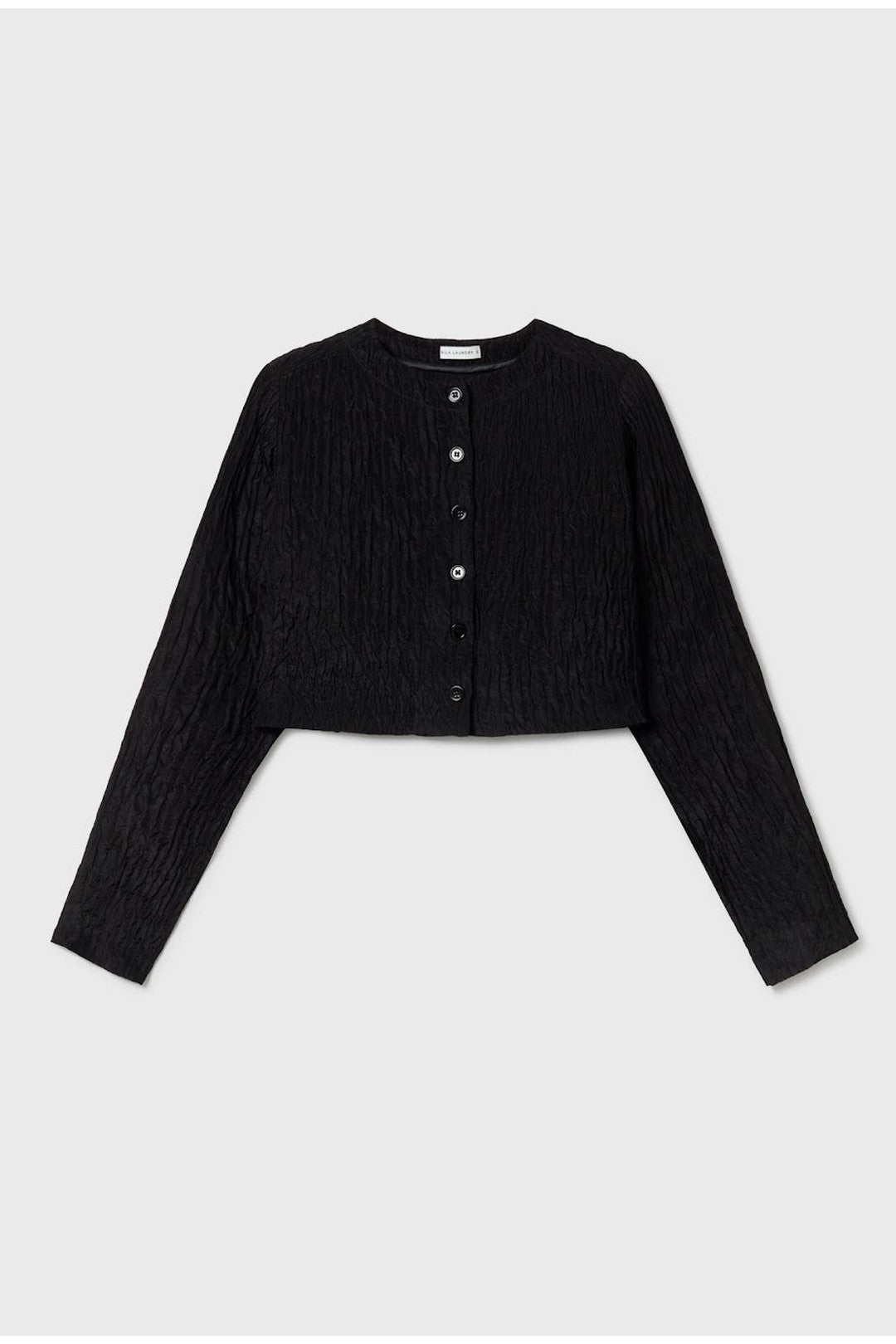 crinkle collarless crop shirt, black