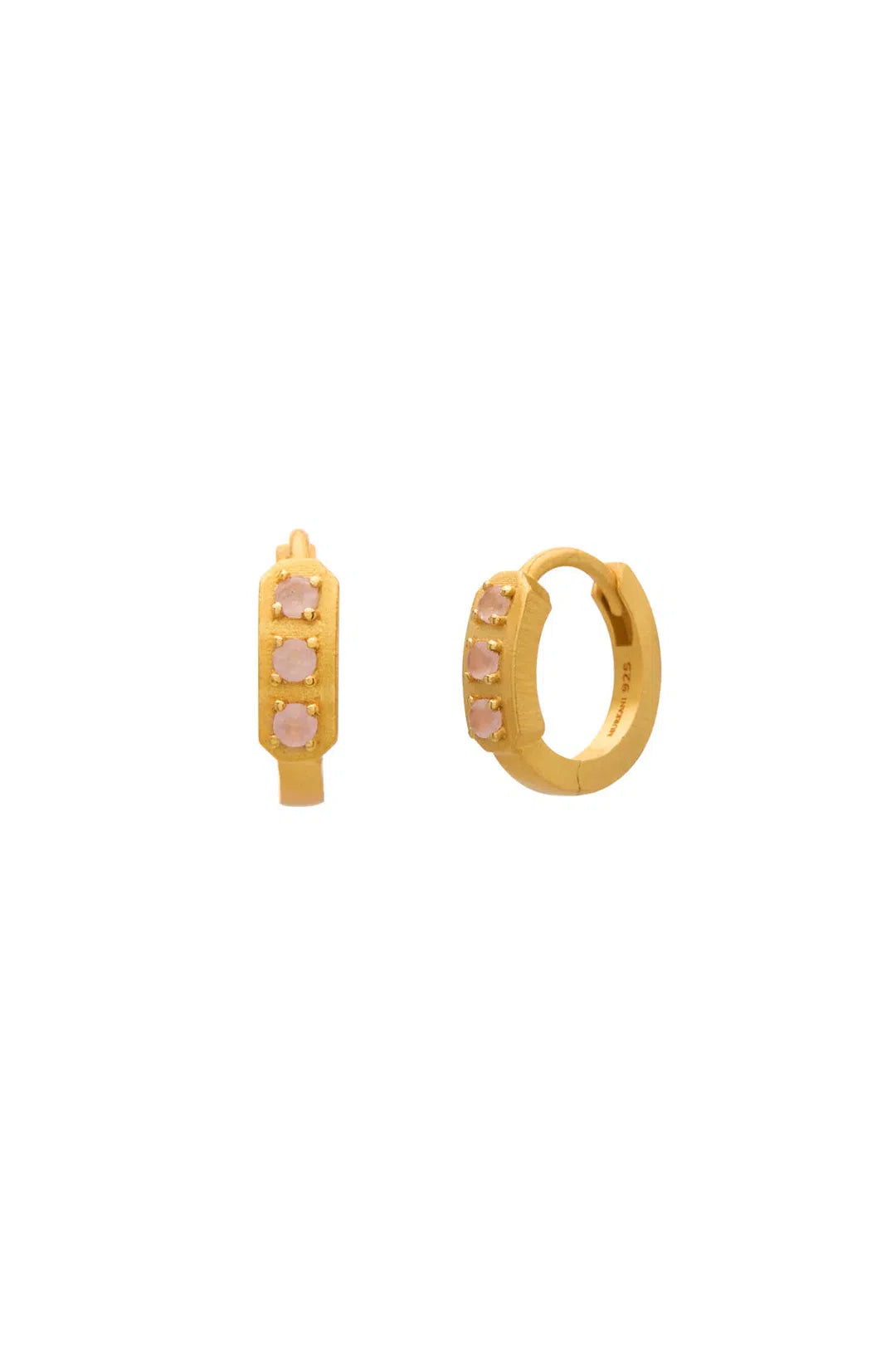 Rose Quartz Huggie Earring in 18KT Yellow Gold Plate