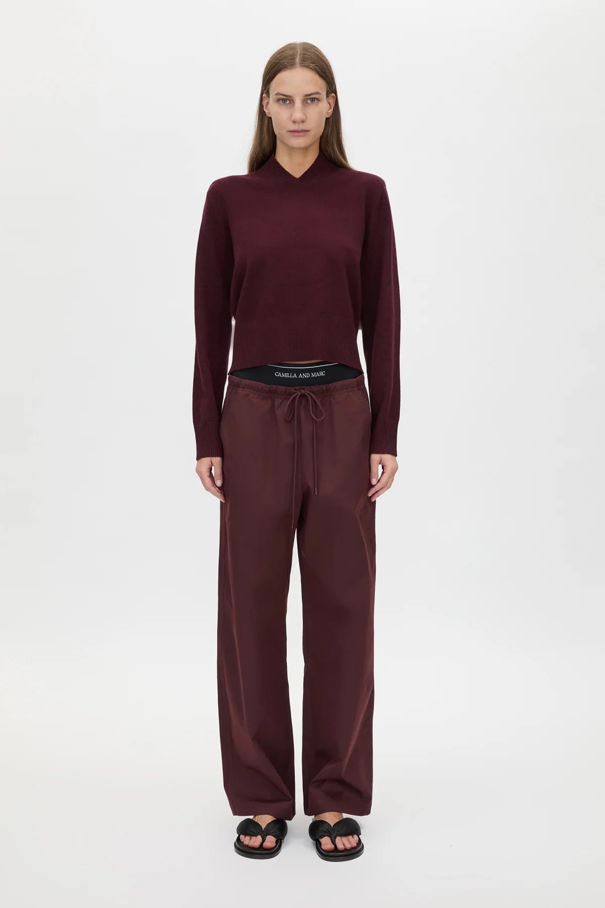 Dia elastic detail pant, burgandy