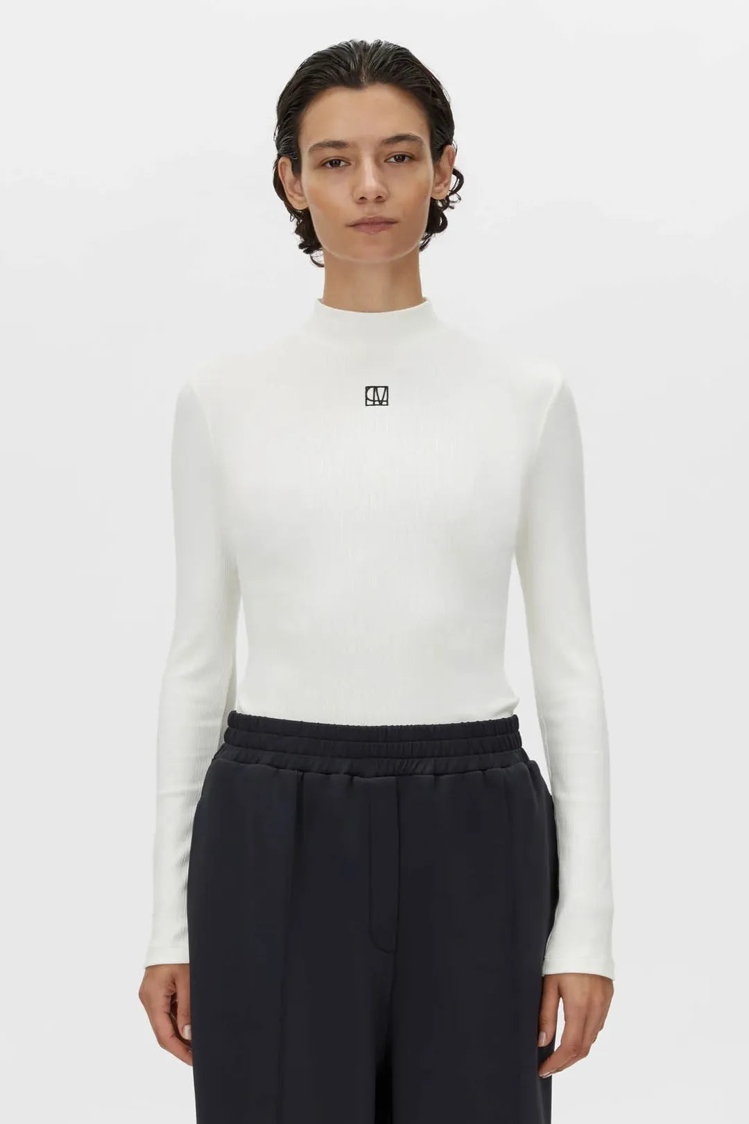 nora rib long sleeve top, soft white
