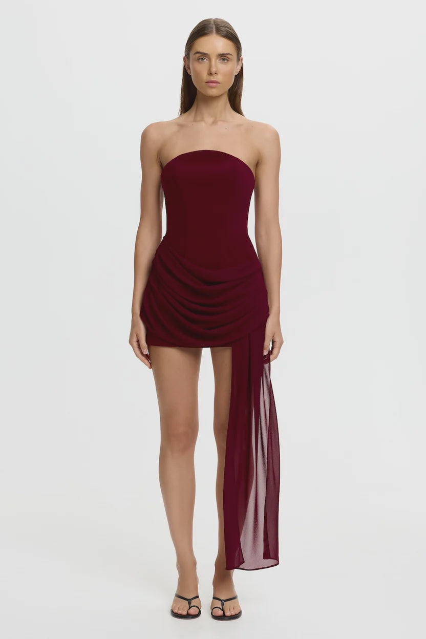 Edda Strapless Mini Dress, berry