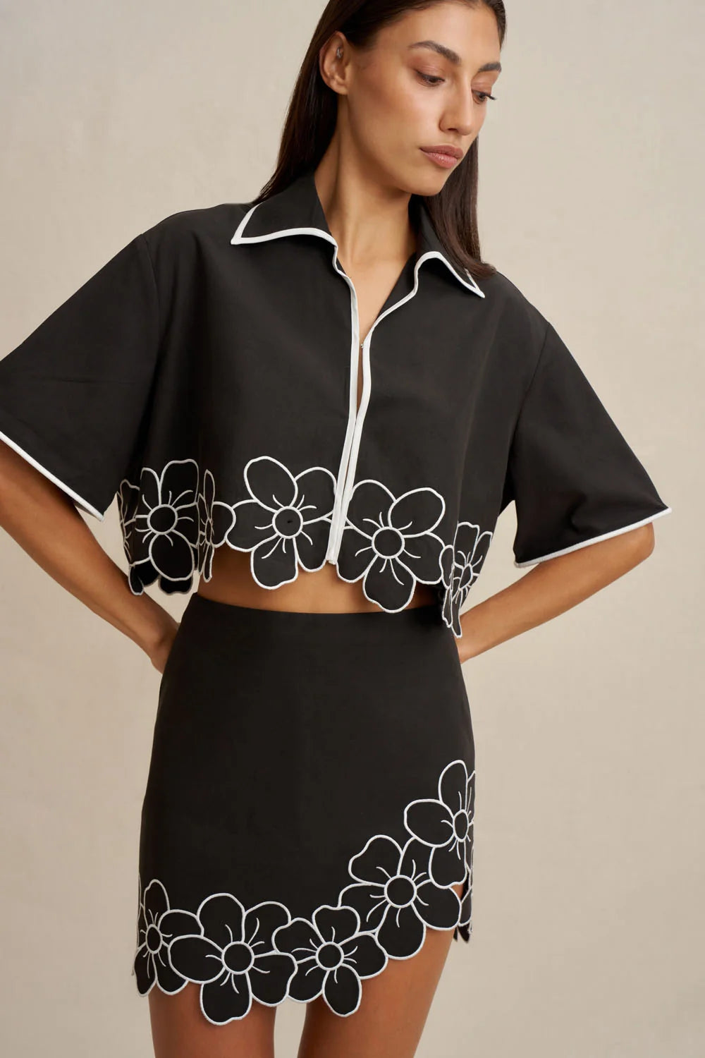 Dahlia Crop Shirt, Black