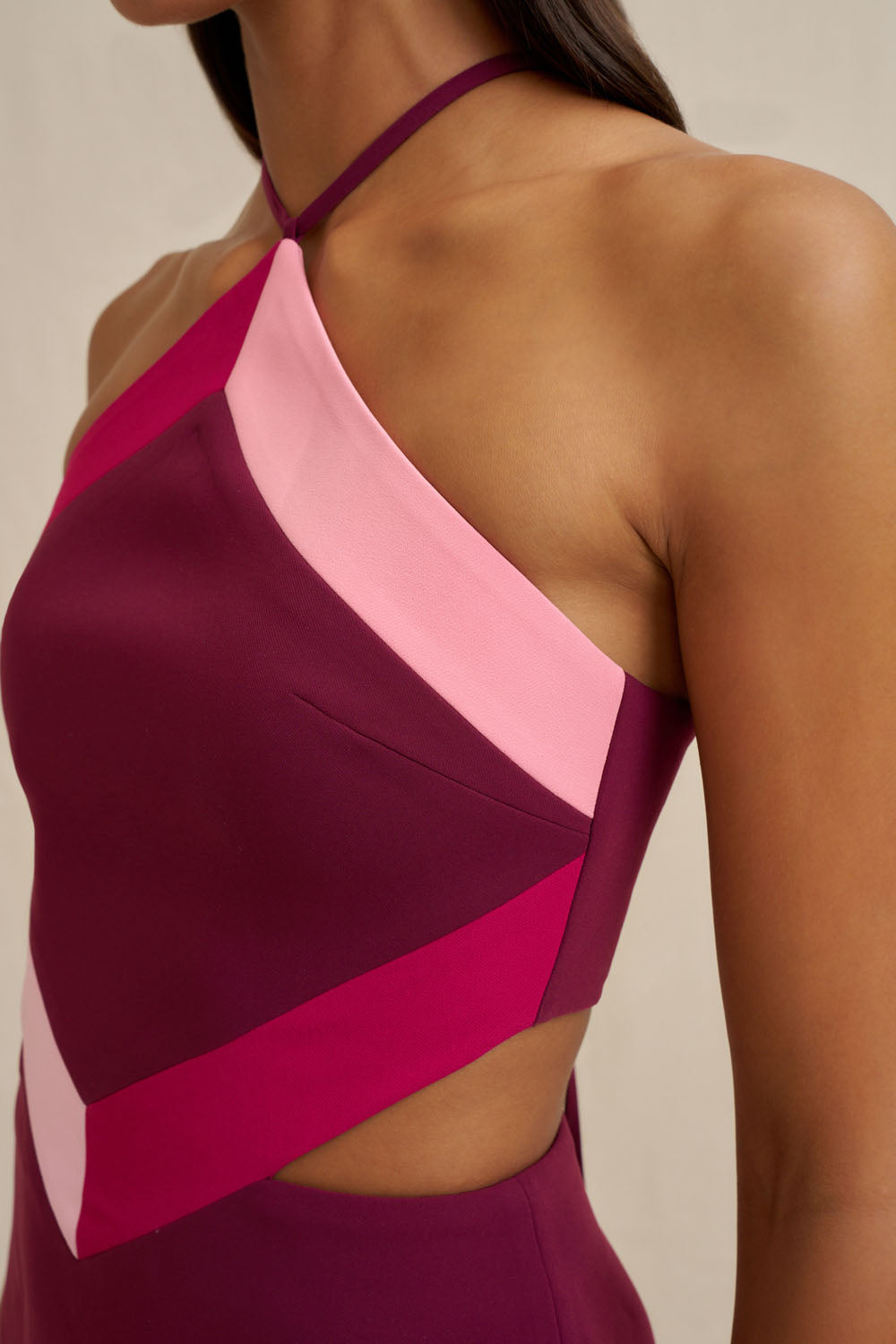 Diamond halter midi dress, wine/berry
