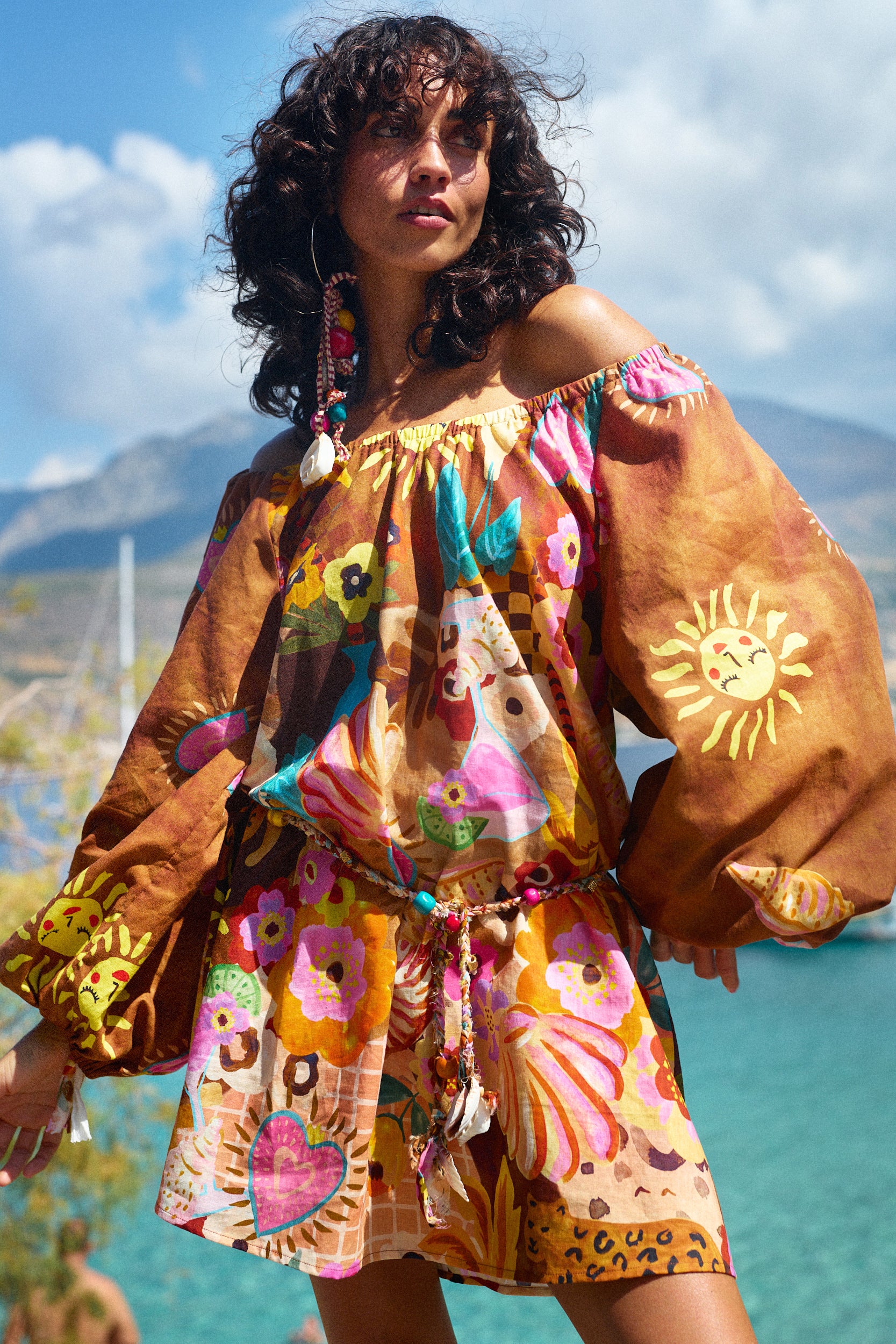 Birth of venus tunic dress, caramel