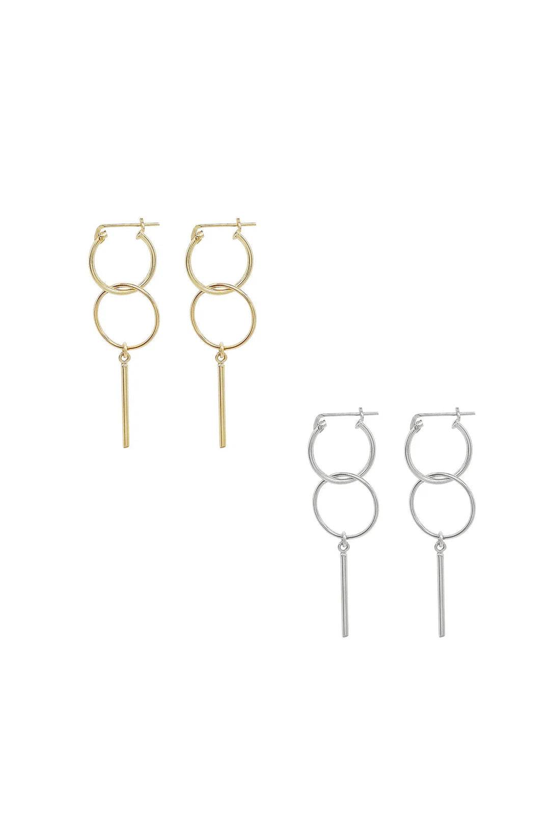 Double ring bar hoops, gold