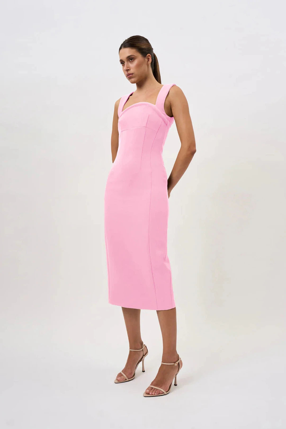 Elara curve structure midi dress, pink