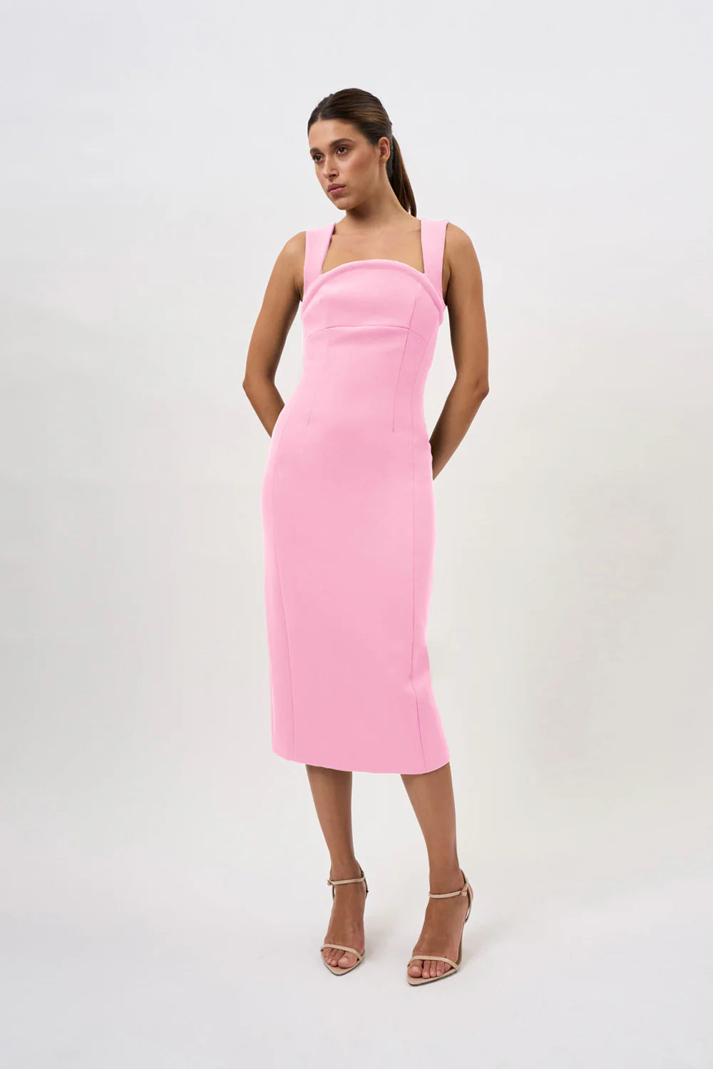 Elara curve structure midi dress, pink