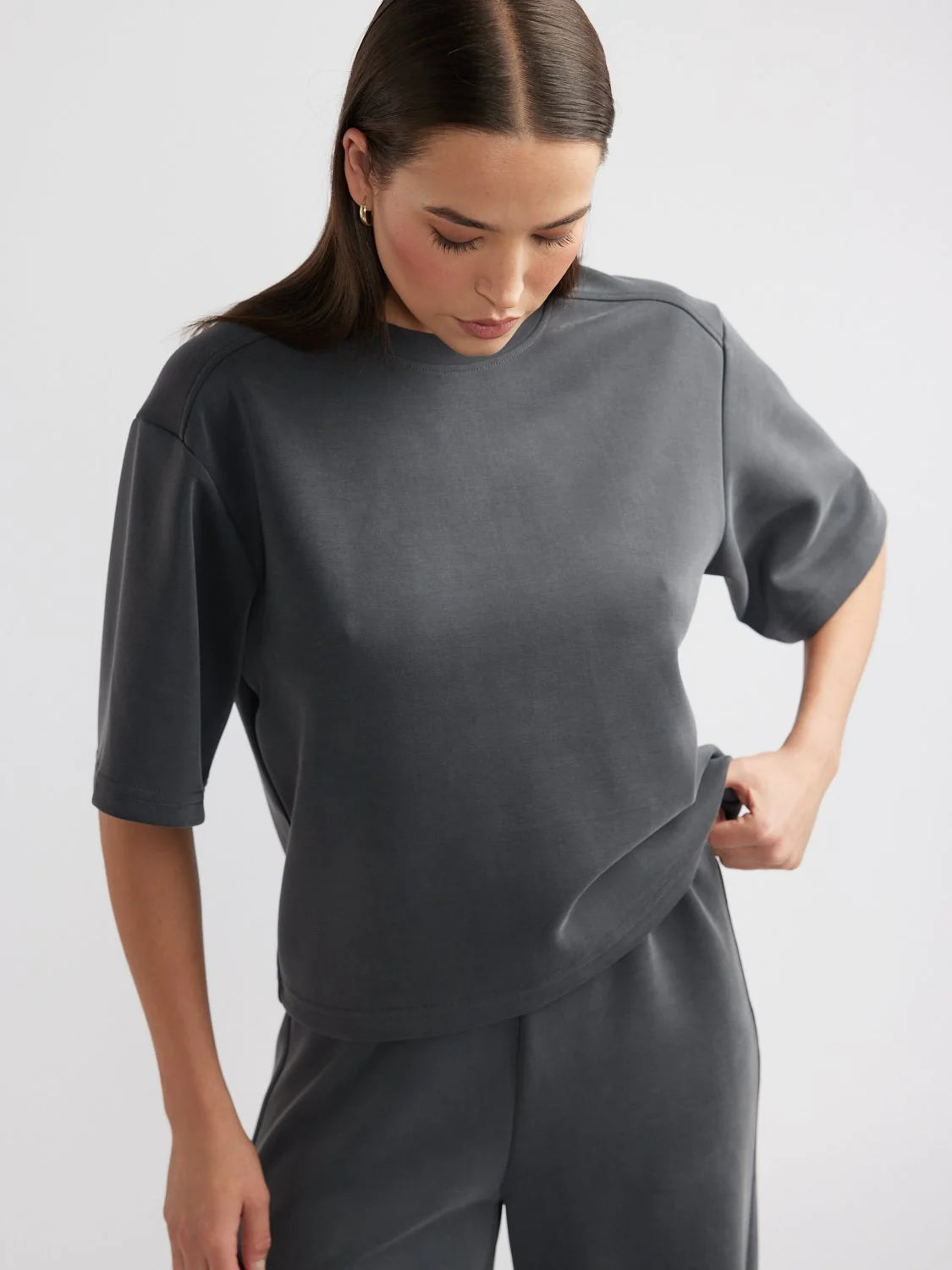 Alessa relaxed soft jersey tee, charcoal