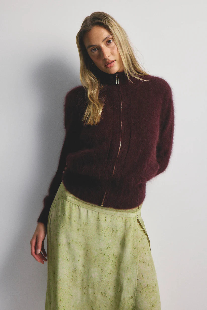 Felix cashmere zip cardigan, aubergine