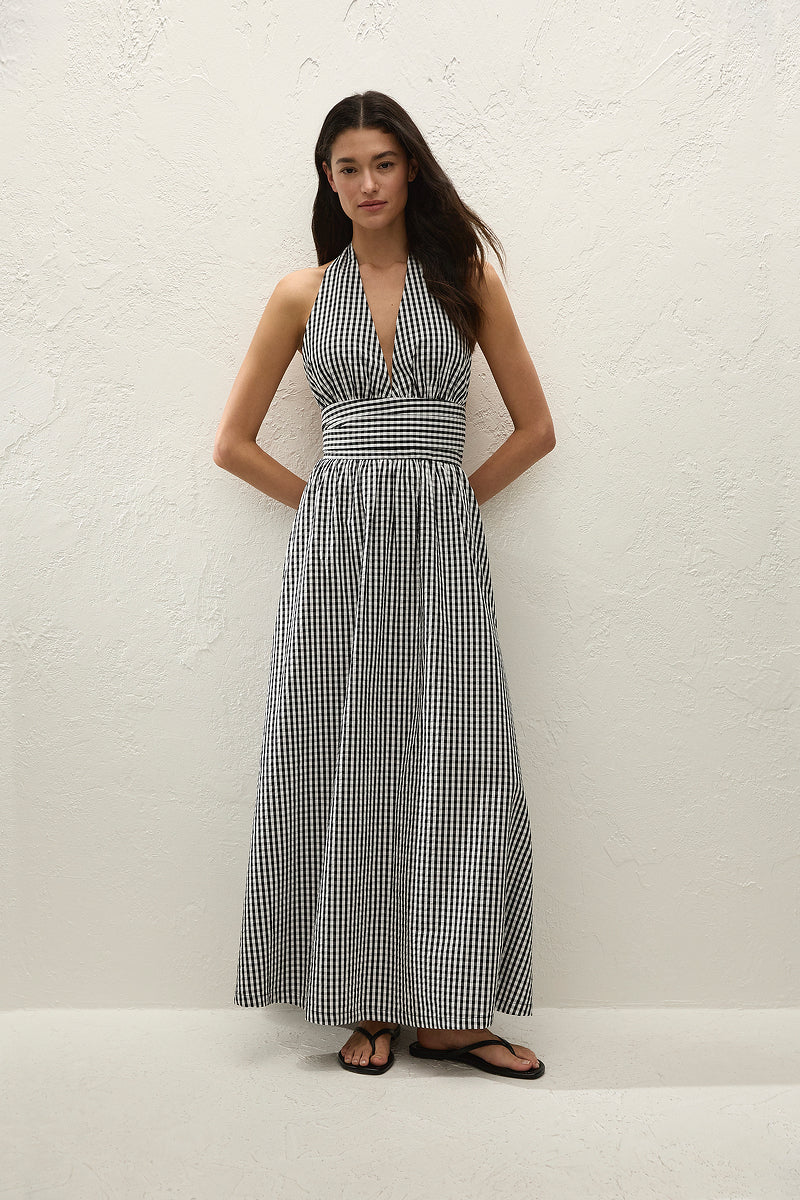 Lido maxi dress, black textured gingham