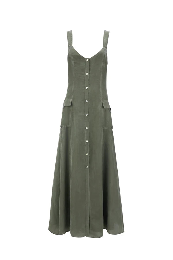 The marla cupro dress, evergreen