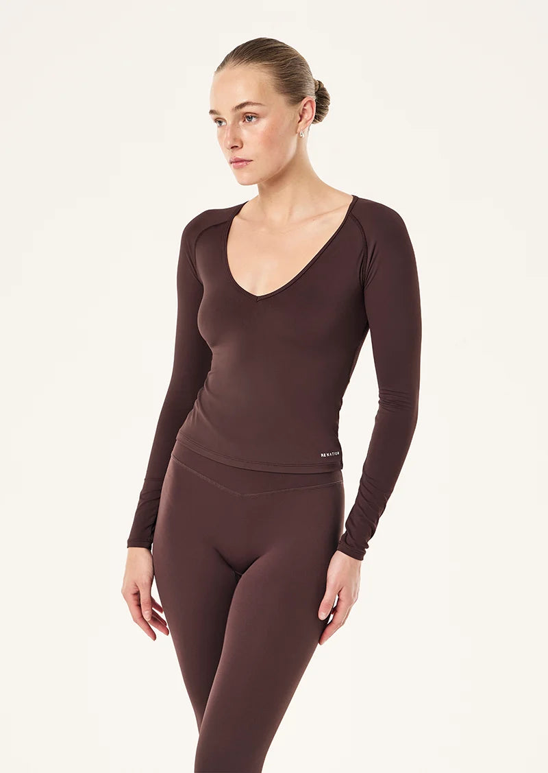 Foundation v neck long sleeve top, dark plum