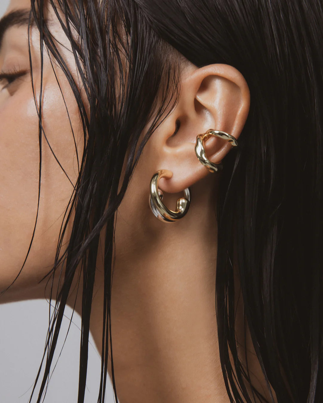 double trouble hoop earrings. gold + silver