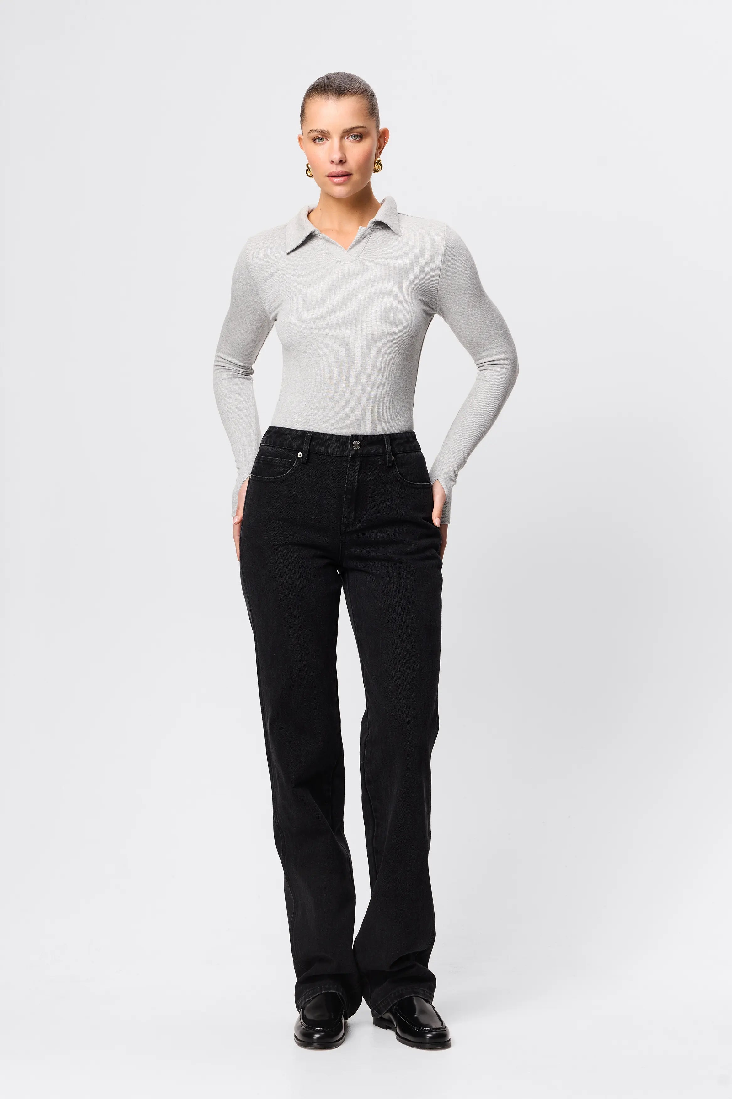 Florence polo top, grey marle