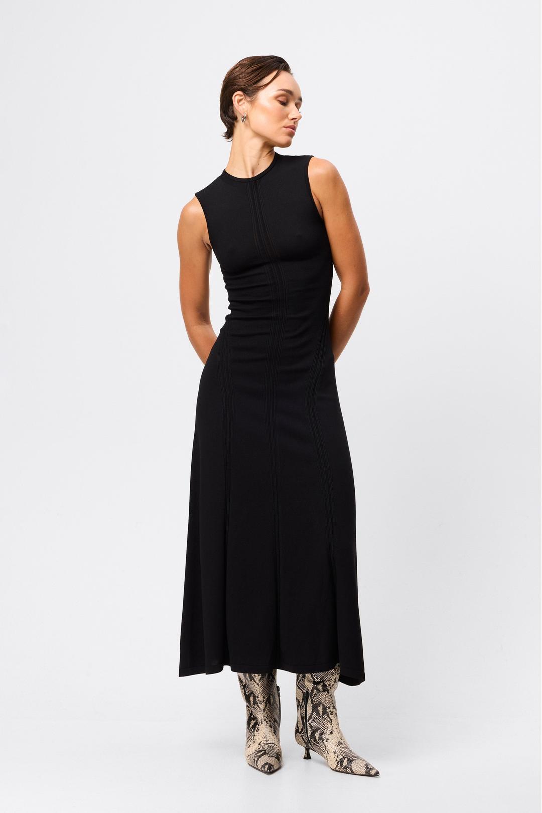 High rise midi dress, black