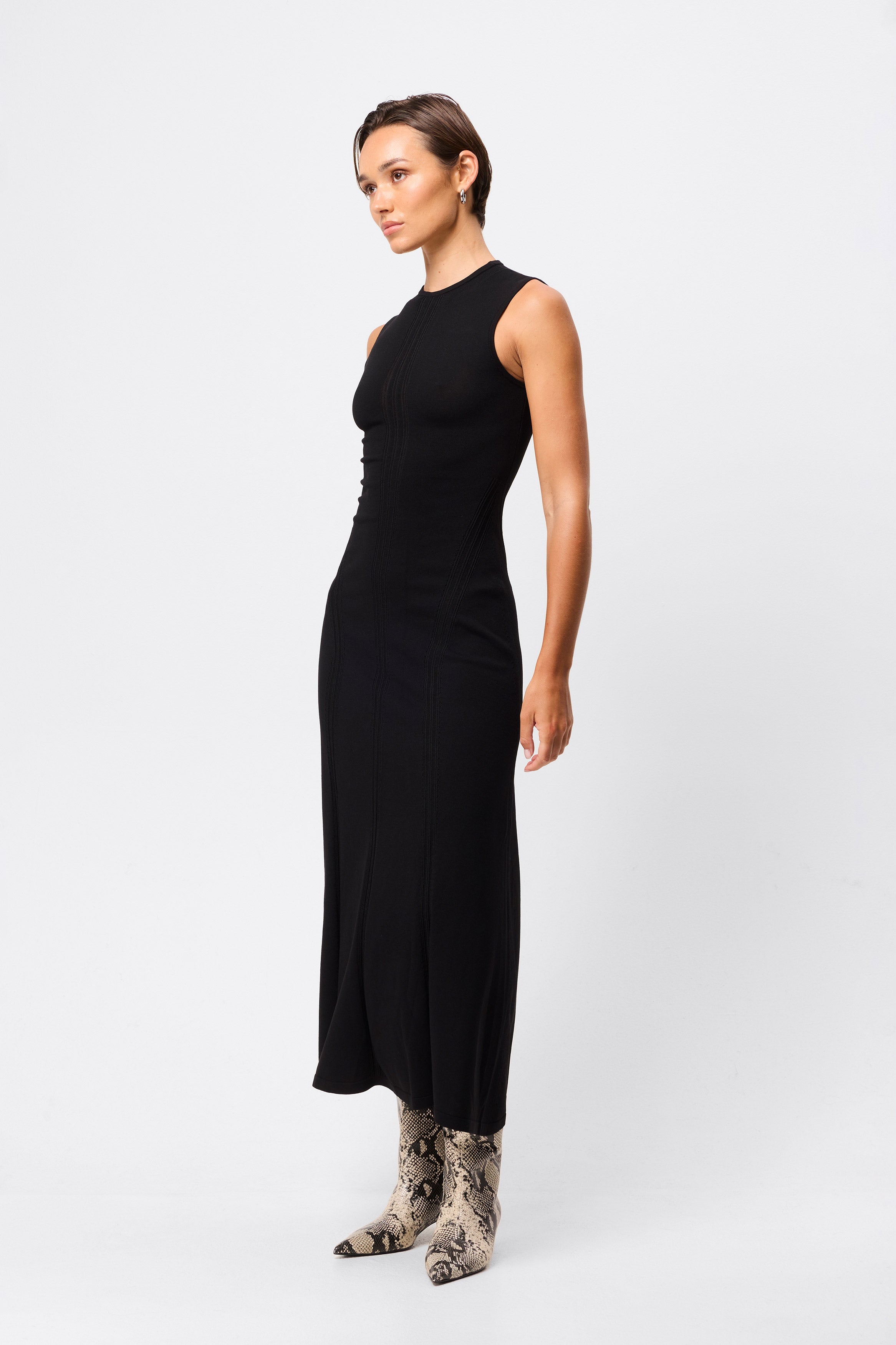 High rise midi dress, black