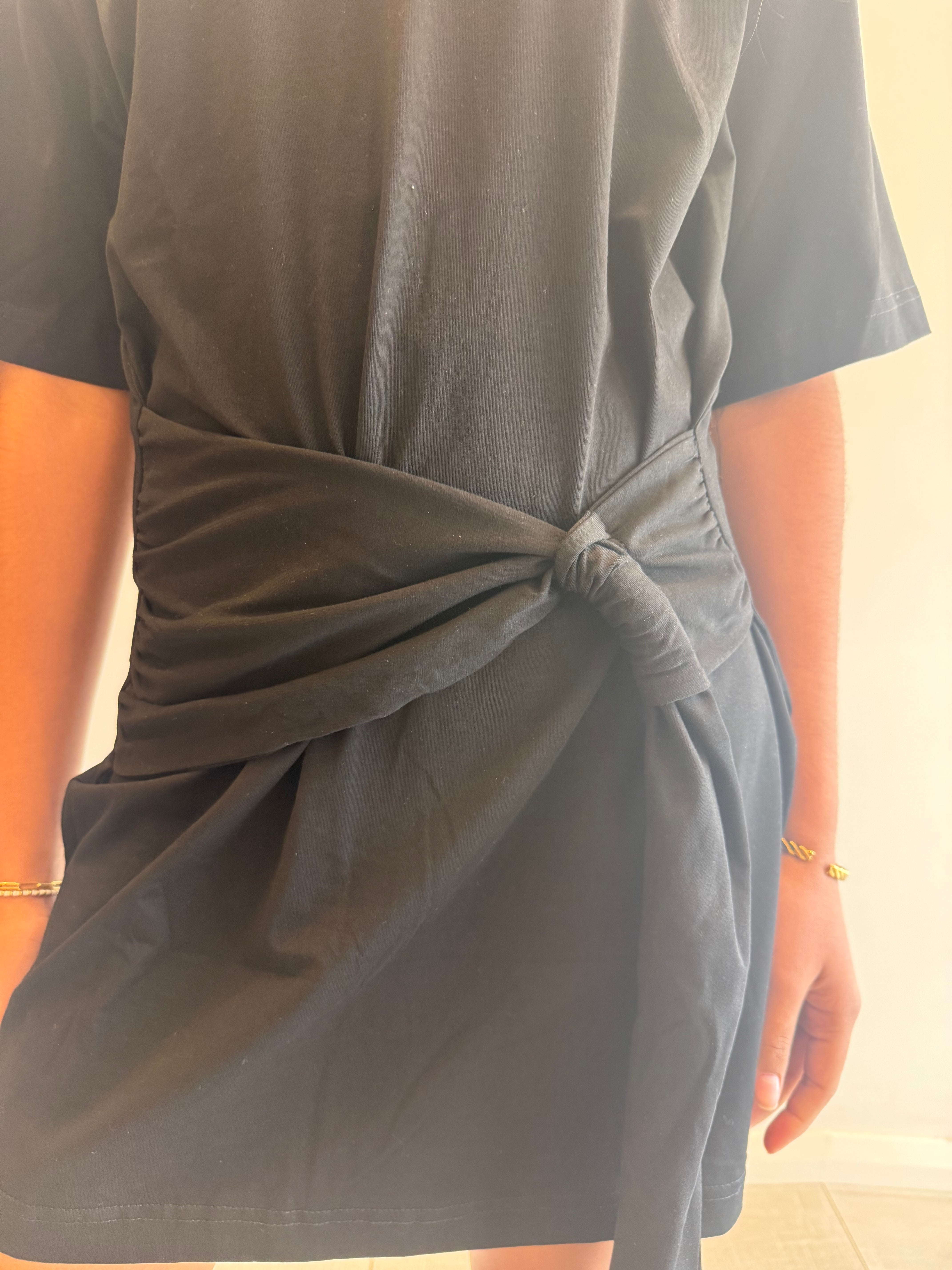 Tie t-shirt dress, black
