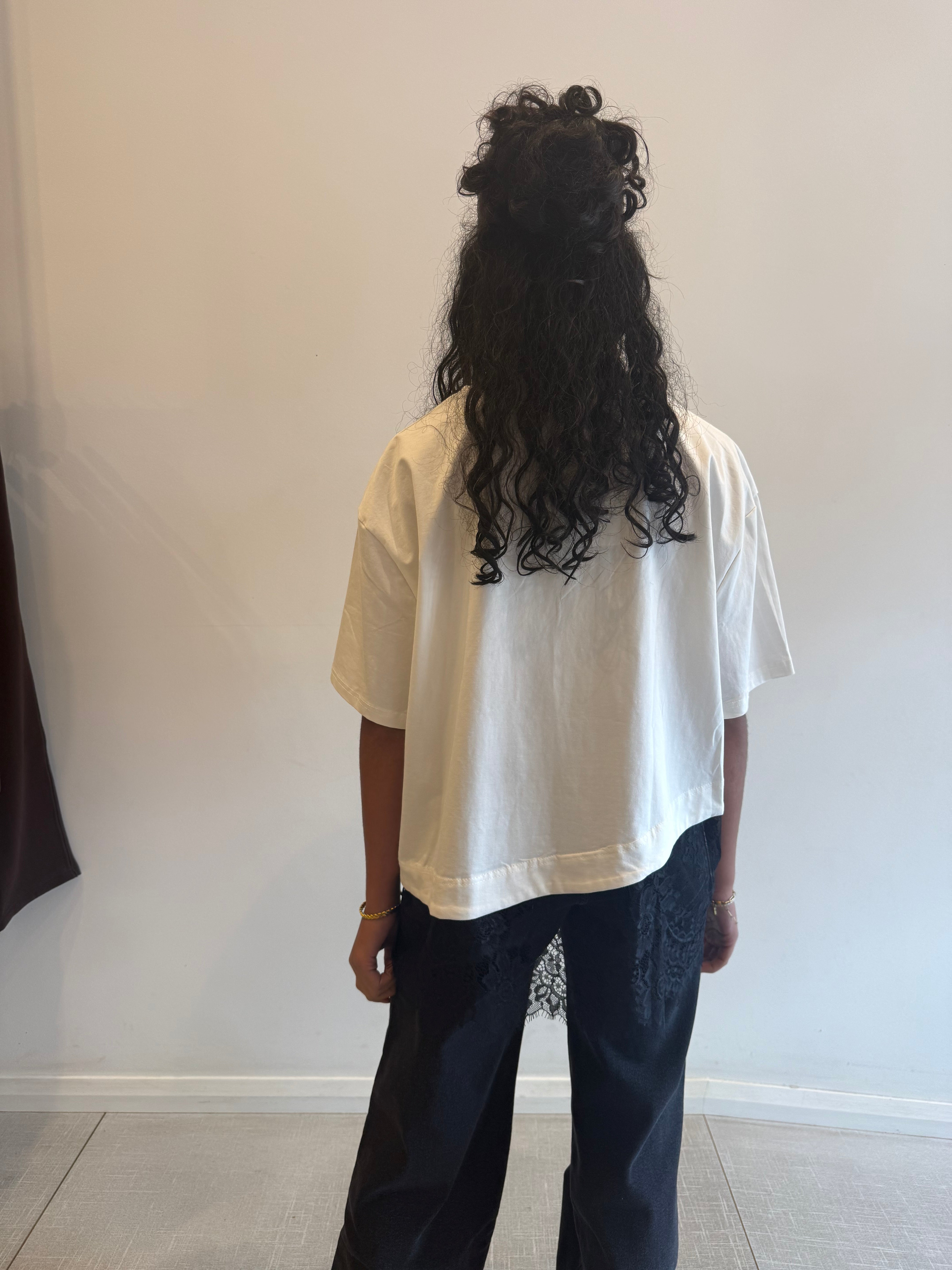 Asym lace tee, white/black