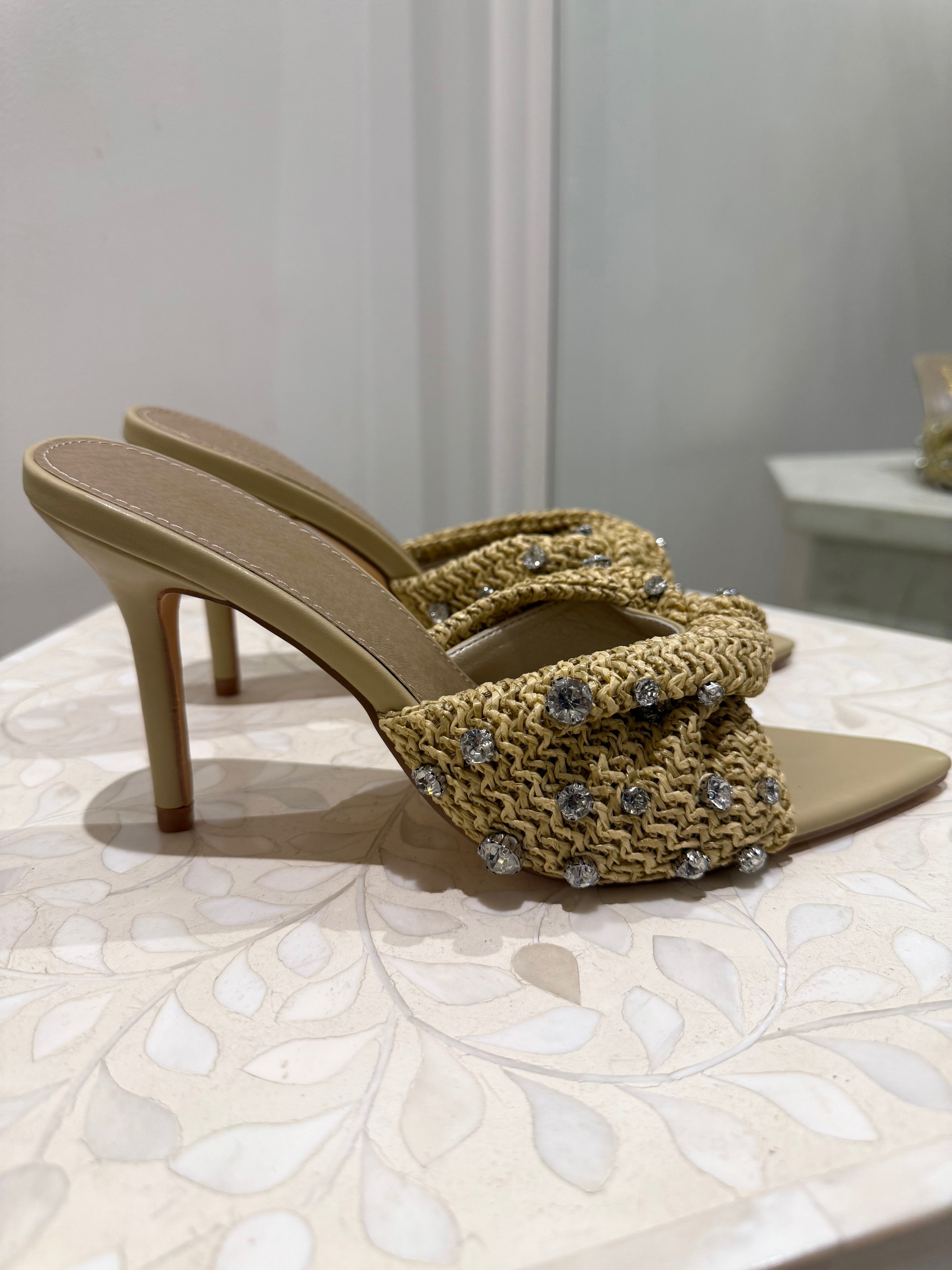 Kirra raffia diamante heel, nude