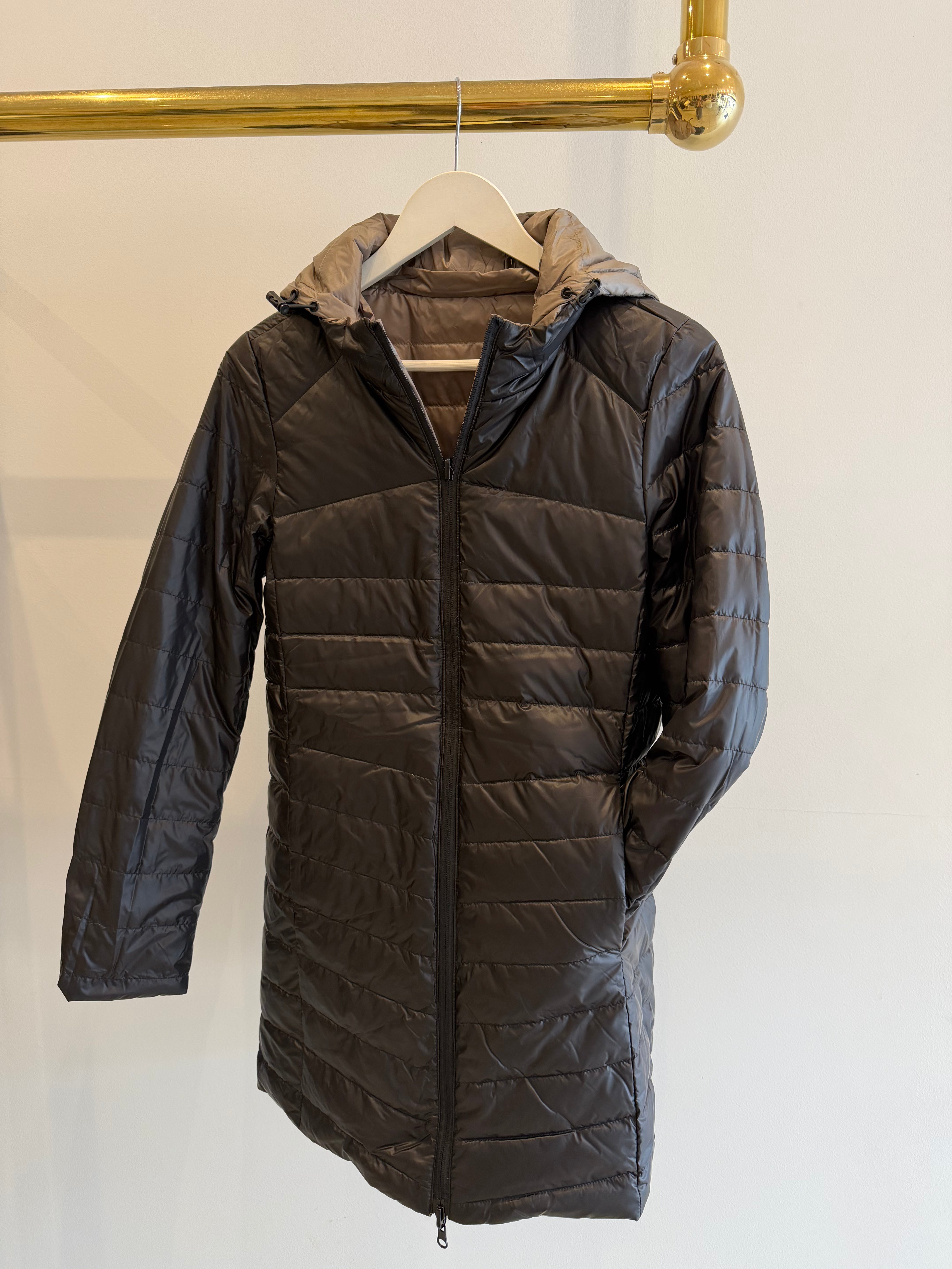 Reversible down jacket,  taupe/black