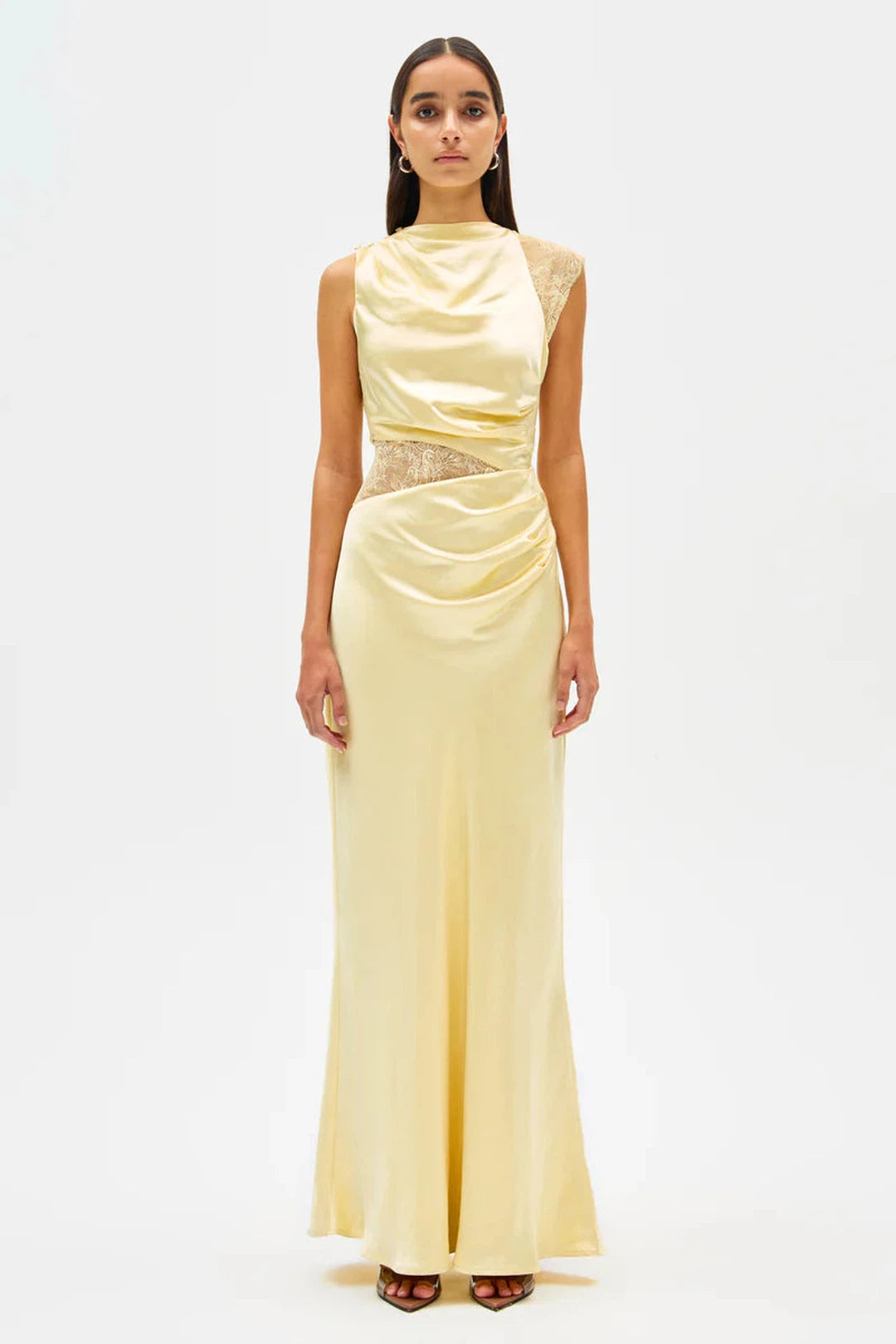 kimora satin & lace maxi dress, soft yellow