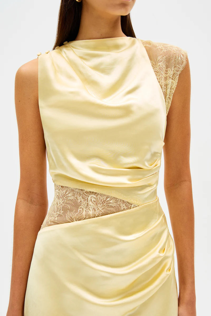 kimora satin & lace maxi dress, soft yellow