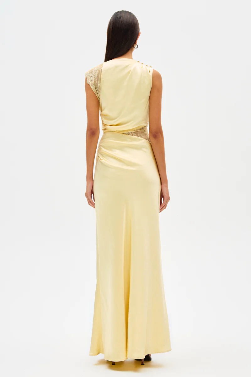 kimora satin & lace maxi dress, soft yellow