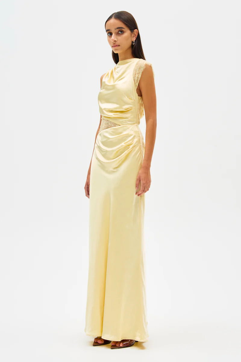 kimora satin & lace maxi dress, soft yellow