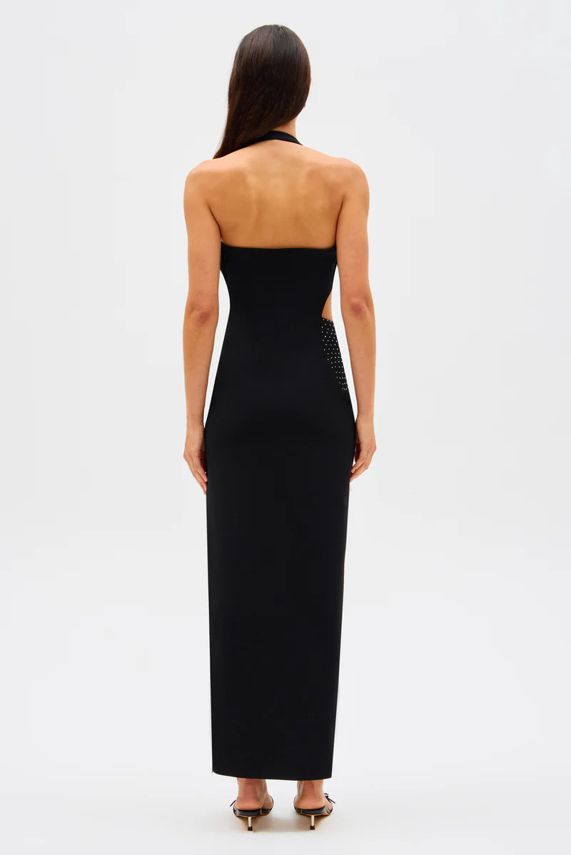 polina crepe & diamante maxi dress, black