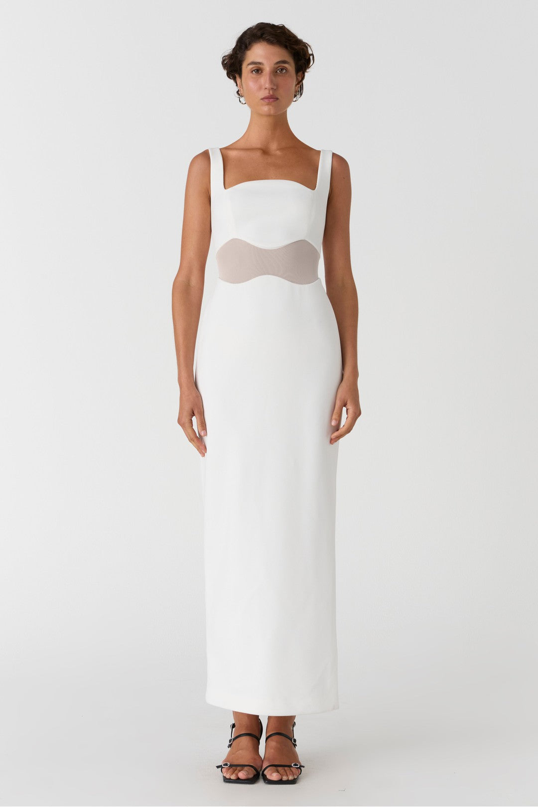 Damita crepe & mesh maxi dress, Ivory