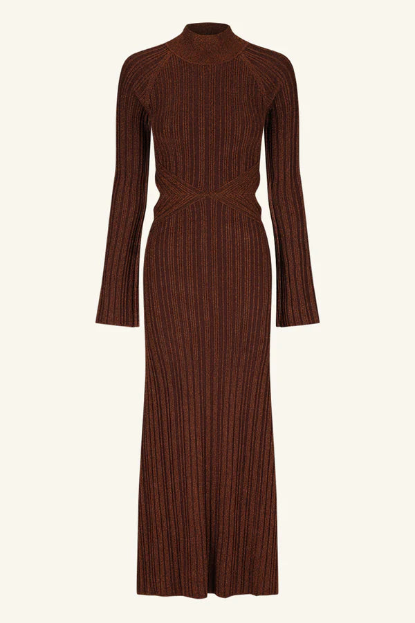 Kamari Long Sleeve Cut Out Midi Dress, Brandy Brown