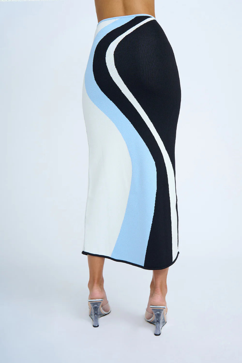 Kira curve knit skirt, black blue Ivory