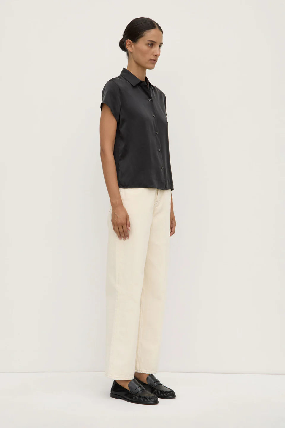 Karri short sleeve silk shirt, black