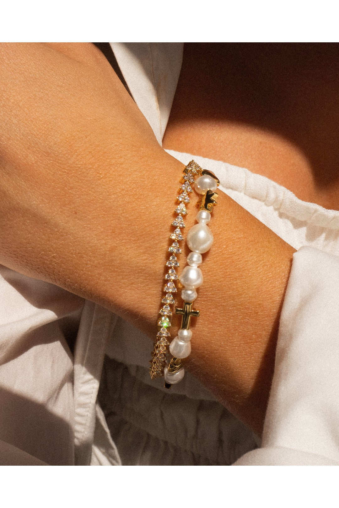 The etoile pearl stud bracelet, silver