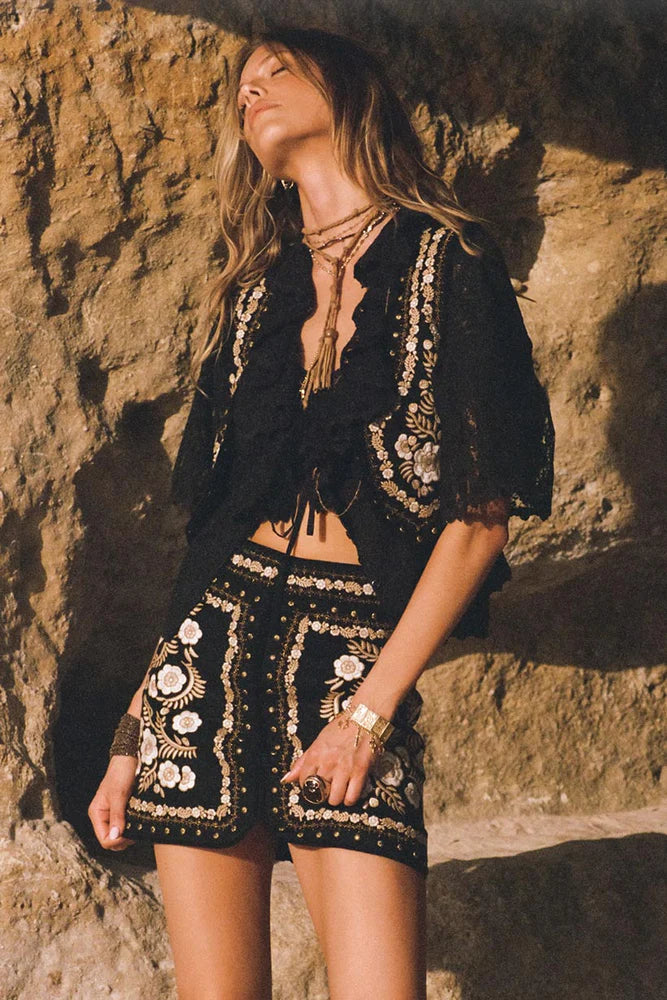 lux lisbon lace blouse, onyx