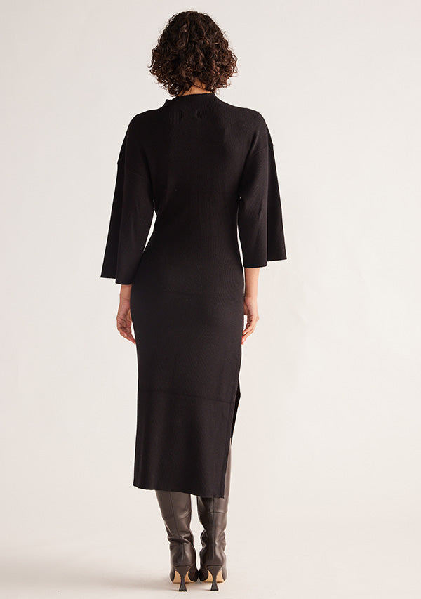 Wistful knit turtleneck midi dress, black