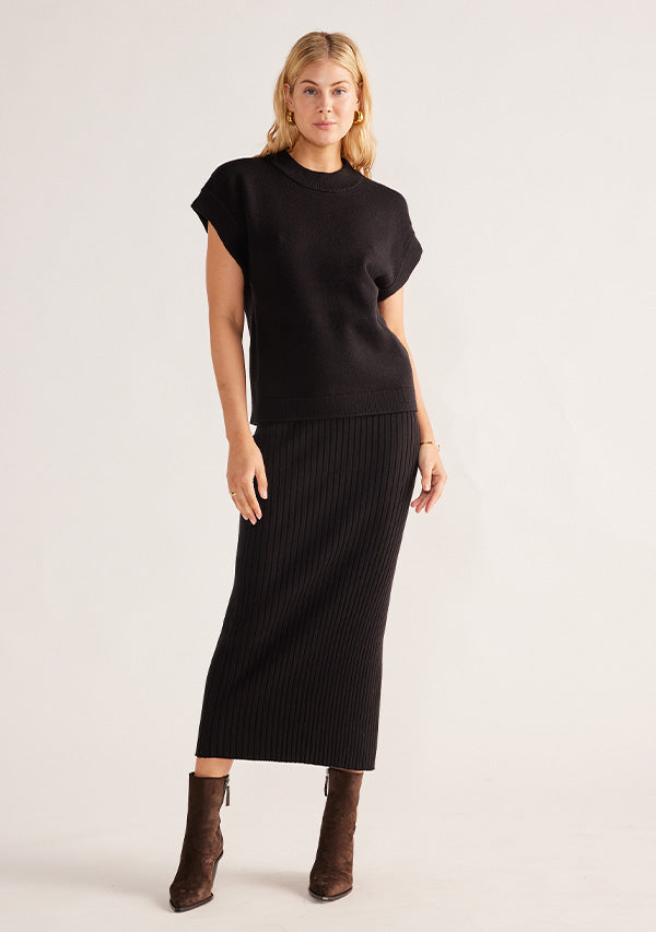 Wistful knit midi skirt, black