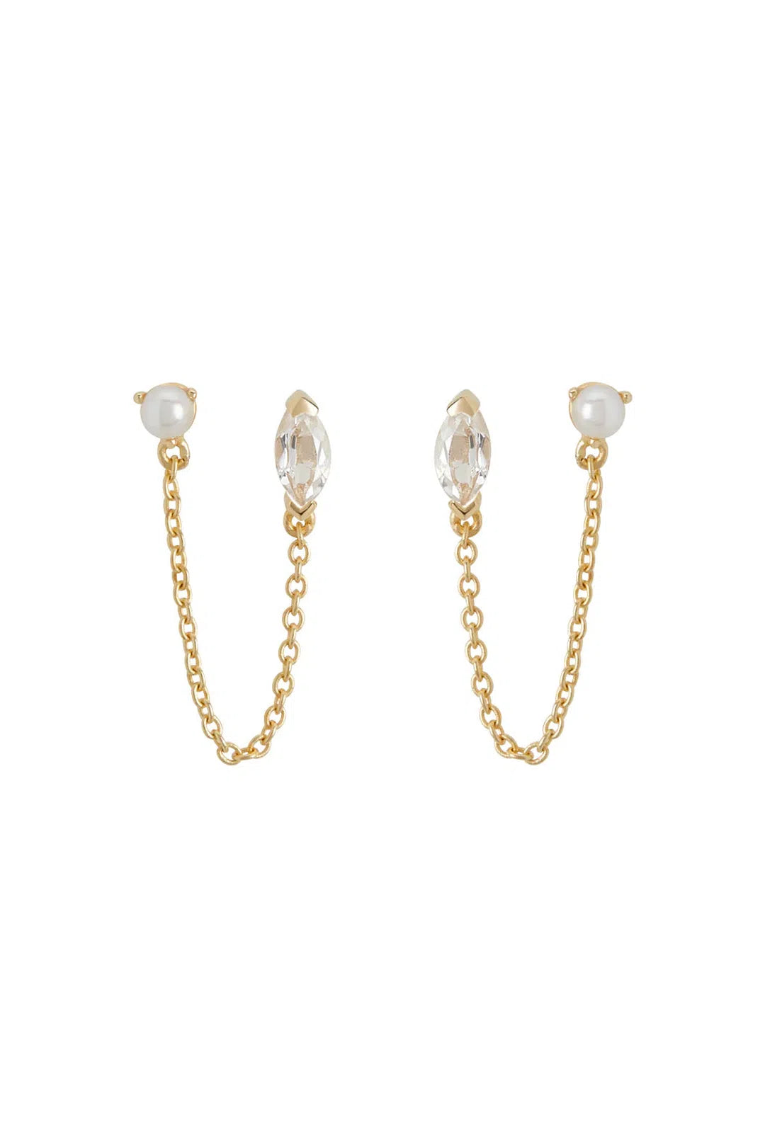 White Topaz Marquise Stone with Pearl & Chain in 18KT Yellow Gold Plate