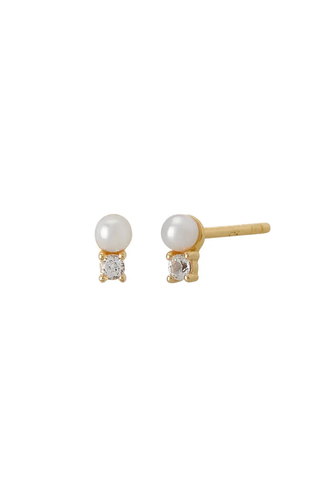 Pearl with White Topaz Studs in 18KT Yellow Gold Plate