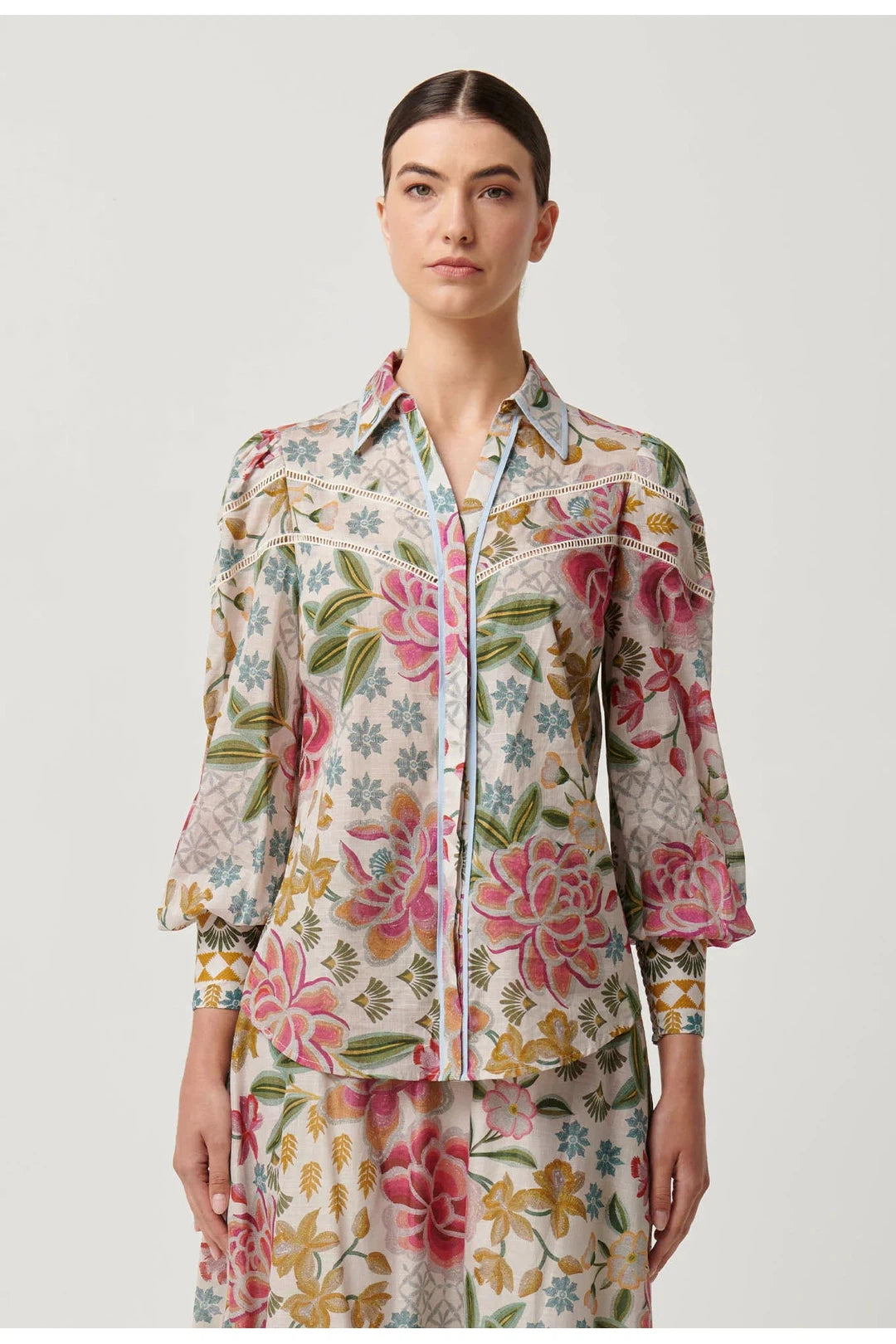 wren lace cotton slub shirt, azalea fields