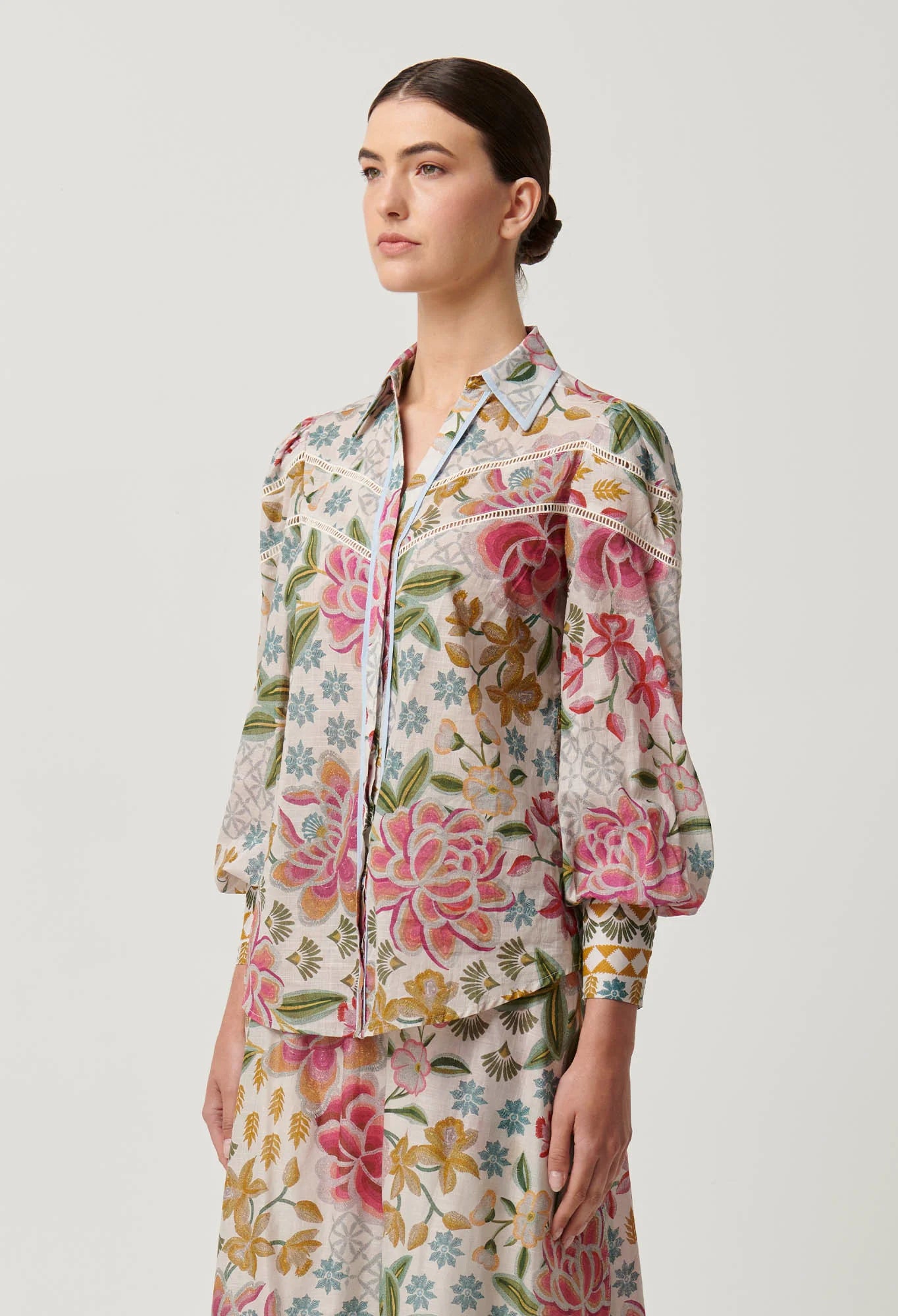 wren lace cotton slub shirt, azalea fields