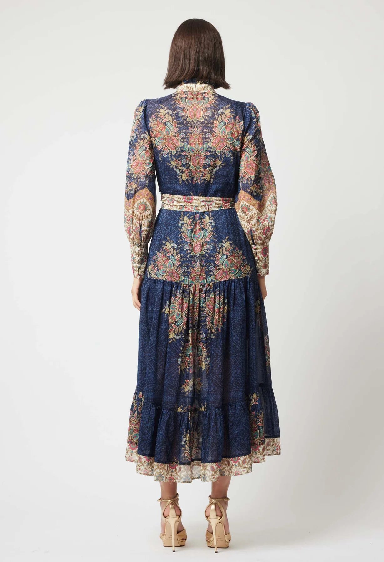 Imperial cotton silk contrast trim dress, oriental print