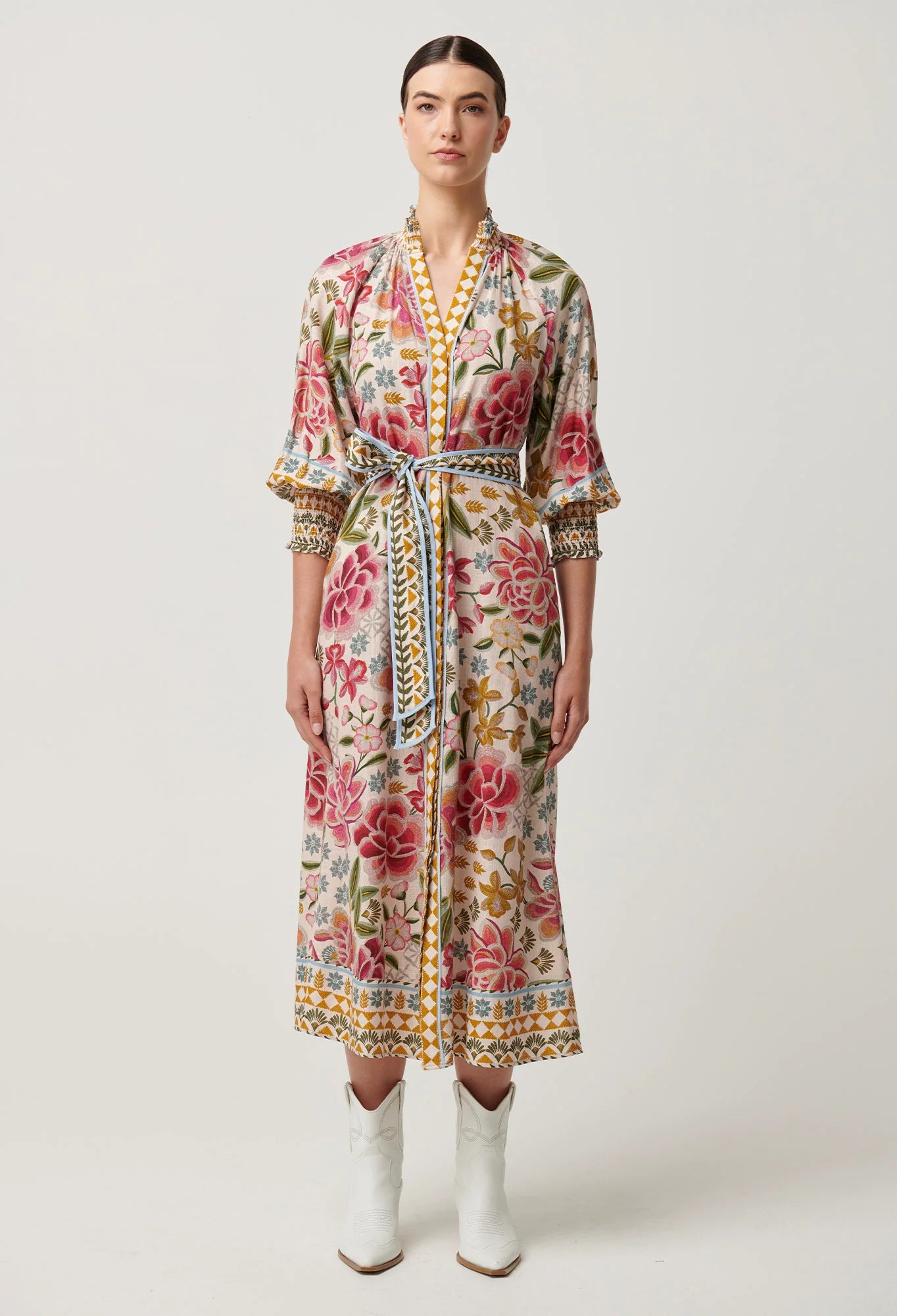 carmen viscose linen maxi dress, azalea fields