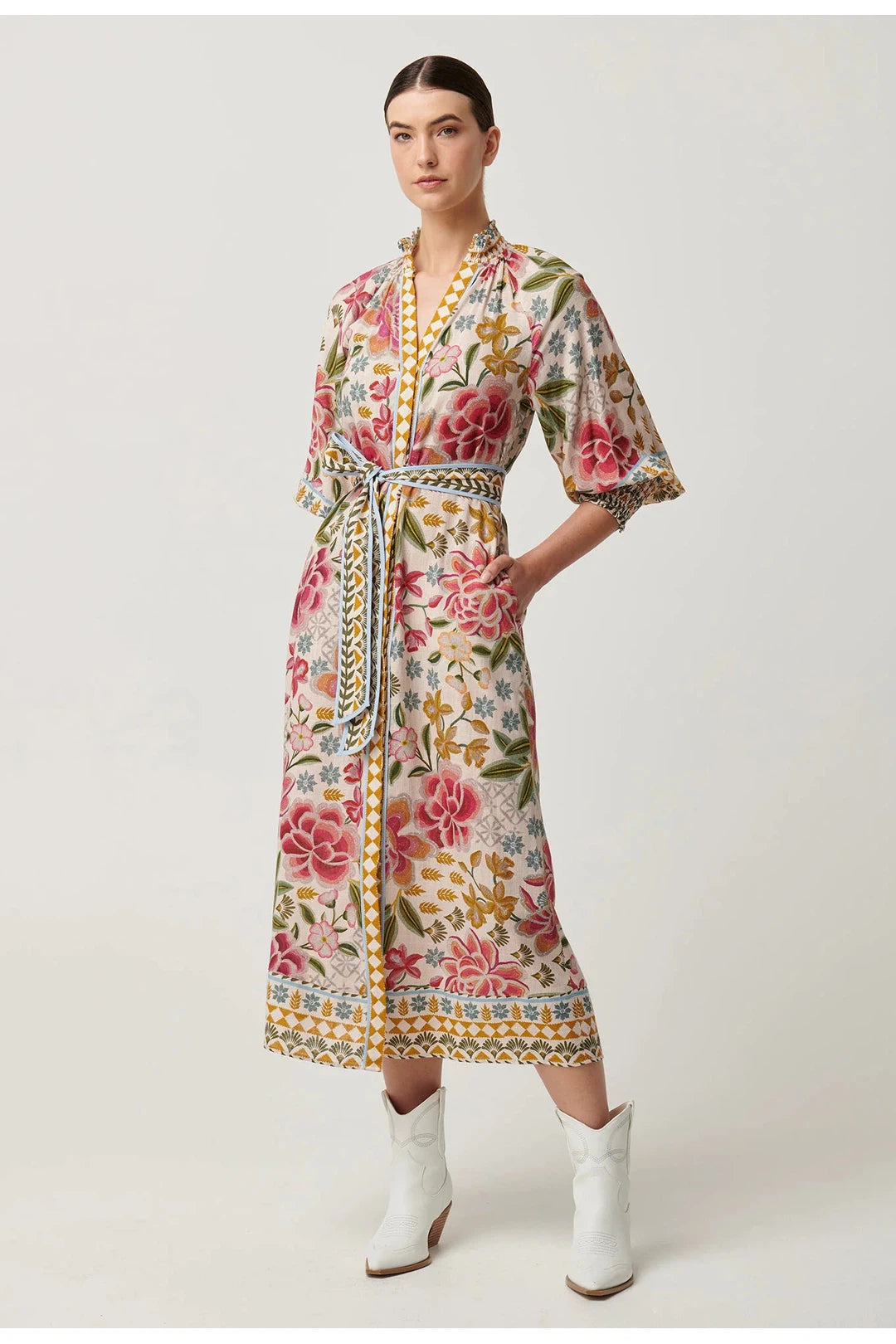 carmen viscose linen maxi dress, azalea fields