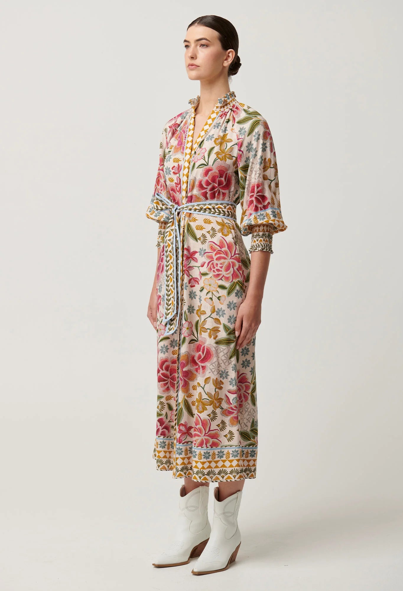 carmen viscose linen maxi dress, azalea fields