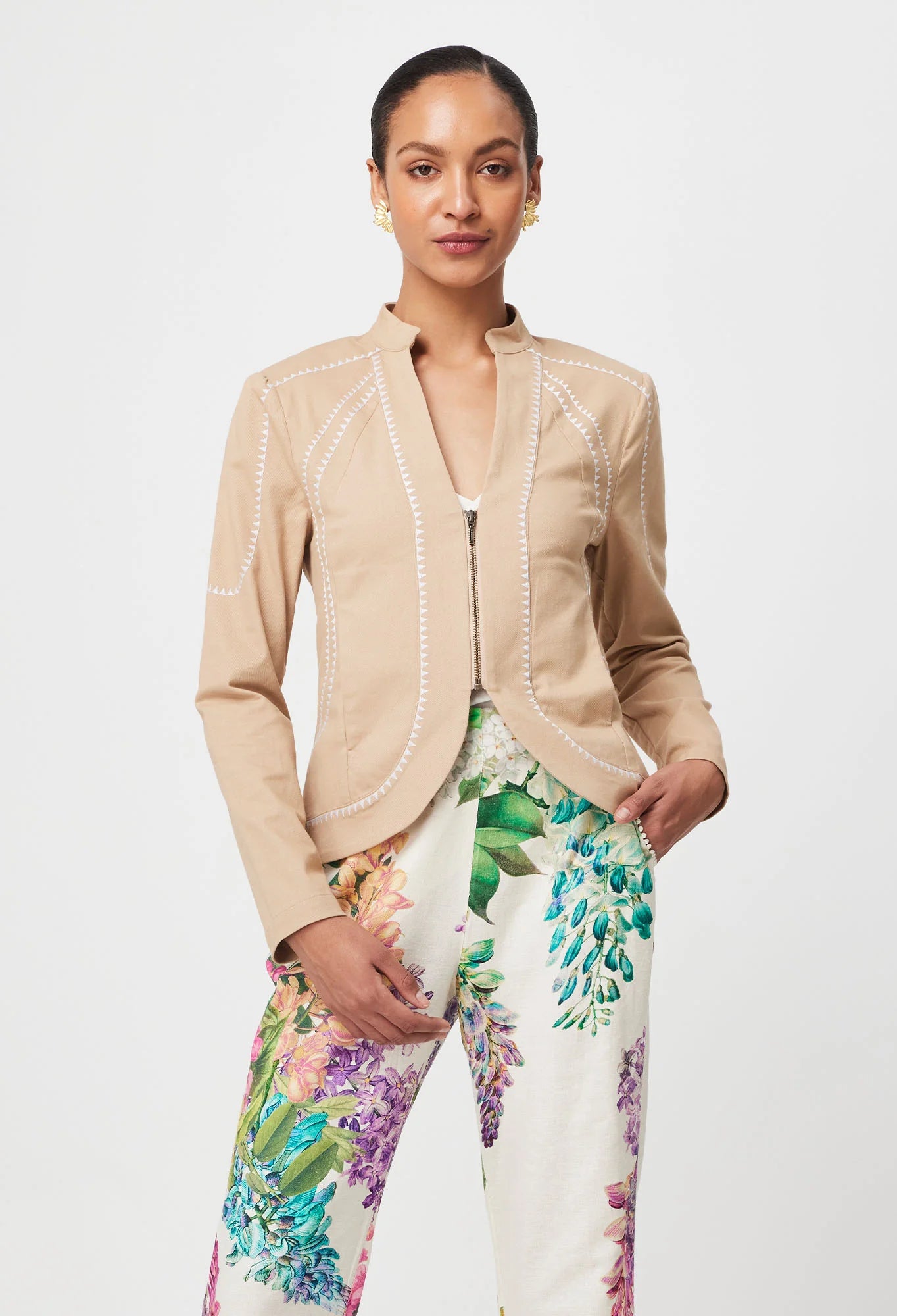 Swanson embroidered cotton twill jacket, sand