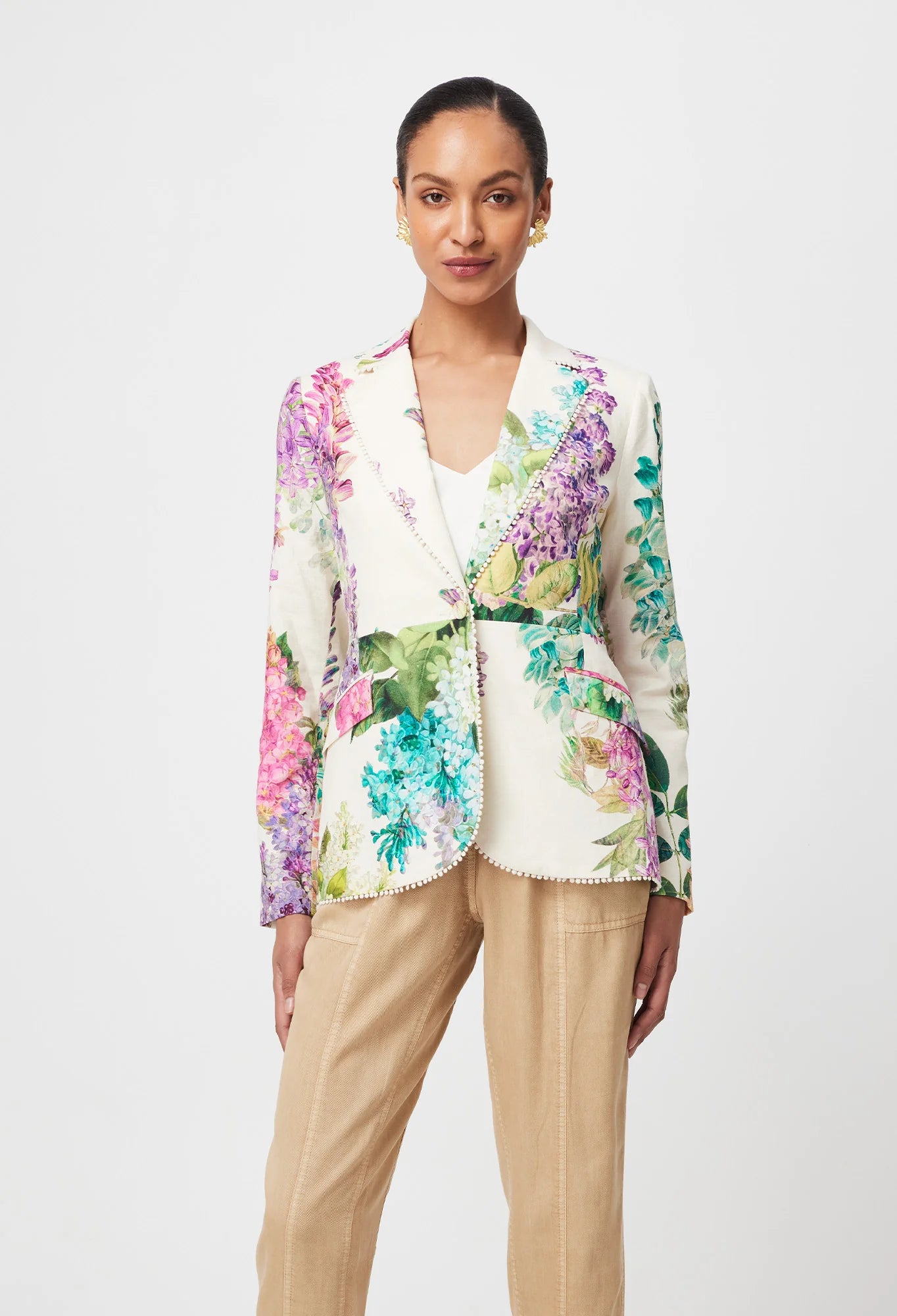 Bahia stretch linen viscose blazer, wisteria alba